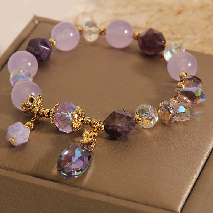 Buddha Stones Amethyst White Crystal Drop Meditation Bracelet - image 2