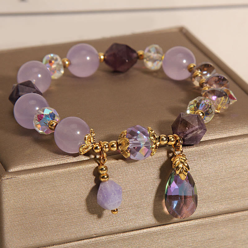 Buddha Stones Amethyst White Crystal Drop Meditation Bracelet - image 4