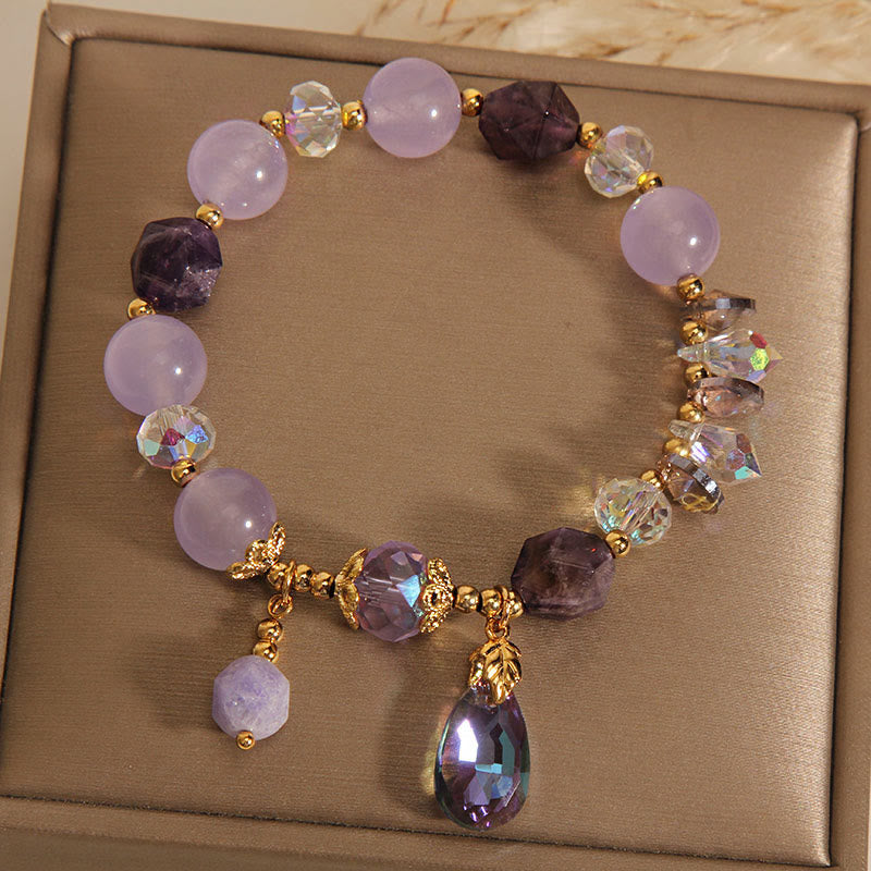 Buddha Stones Amethyst White Crystal Drop Meditation Bracelet - image 7