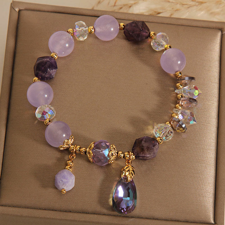 Buddha Stones Amethyst White Crystal Drop Meditation Bracelet - image 7