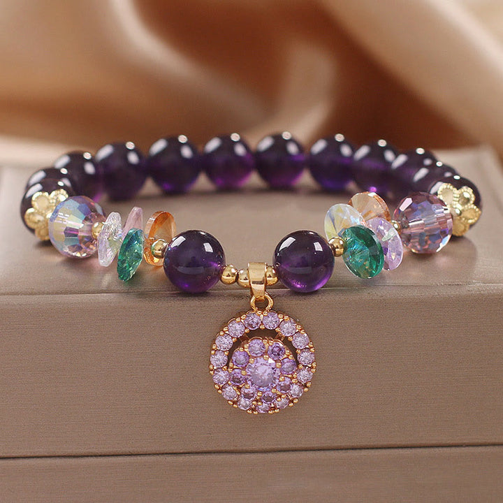 Buddha Stones Amethyst Green Crystal Citrine White Crystal Spiritual Awareness Bracelet - Amethyst Green Crystal(Wrist Circumference: 14-16cm) - image 0