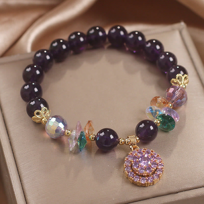 Buddha Stones Amethyst Green Crystal Citrine White Crystal Spiritual Awareness Bracelet - image 4