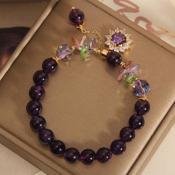 Buddha Stones Amethyst Green Crystal Citrine White Crystal Sunflower Spiritual Awareness Bracelet - image 2