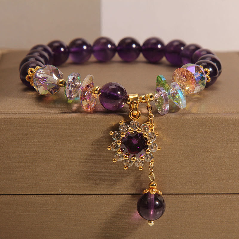 Buddha Stones Amethyst Green Crystal Citrine White Crystal Sunflower Spiritual Awareness Bracelet - image 9