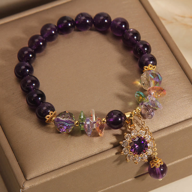 Buddha Stones Amethyst Green Crystal Citrine White Crystal Sunflower Spiritual Awareness Bracelet - image 10