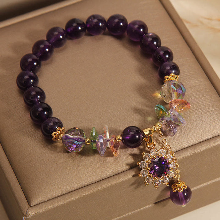 Buddha Stones Amethyst Green Crystal Citrine White Crystal Sunflower Spiritual Awareness Bracelet - image 10