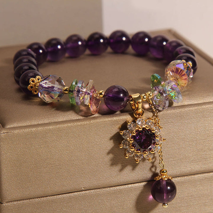 Buddha Stones Amethyst Green Crystal Citrine White Crystal Sunflower Spiritual Awareness Bracelet - image 3