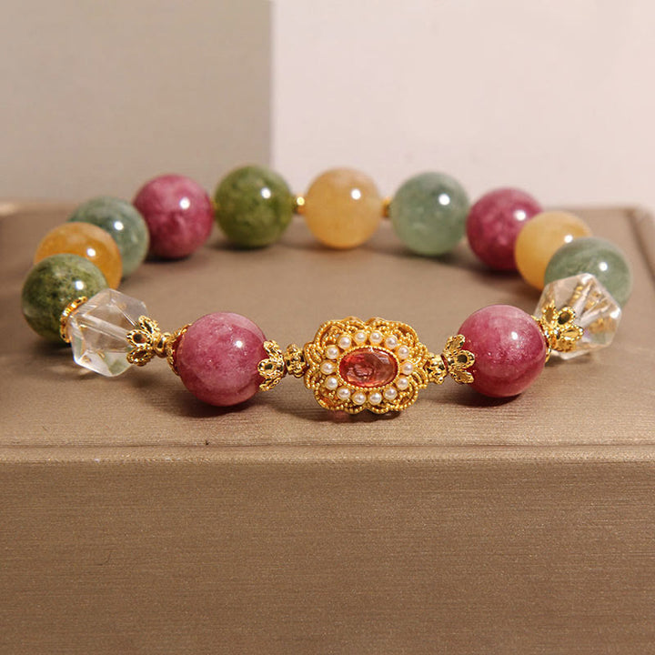 Buddha Stones Tourmaline Pearl Pink Crystal White Crystal Wisdom Bracelet - image 4