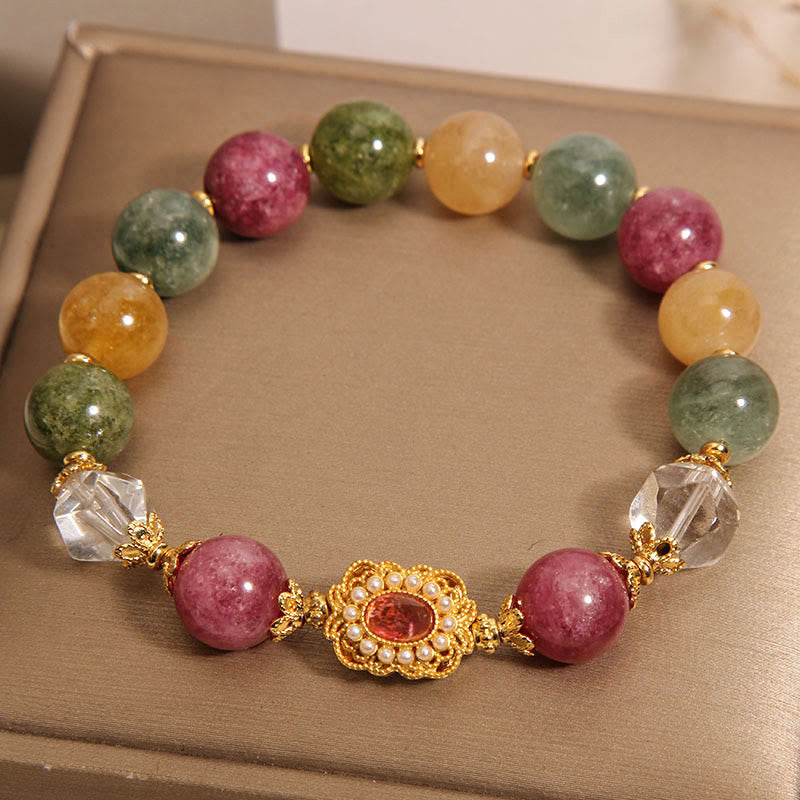 Buddha Stones Tourmaline Pearl Pink Crystal White Crystal Wisdom Bracelet - image 1