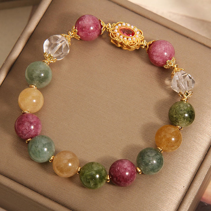 Buddha Stones Tourmaline Pearl Pink Crystal White Crystal Wisdom Bracelet - image 3