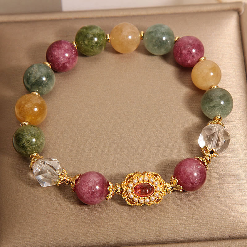 Buddha Stones Tourmaline Pearl Pink Crystal White Crystal Wisdom Bracelet - image 5