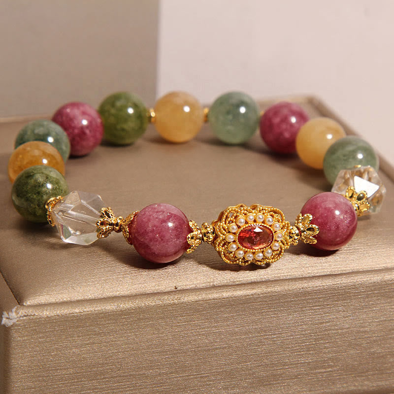 Buddha Stones Tourmaline Pearl Pink Crystal White Crystal Wisdom Bracelet - image 2