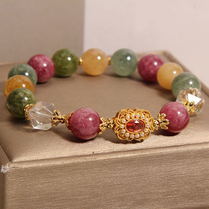 Buddha Stones Tourmaline Pearl Pink Crystal White Crystal Wisdom Bracelet - image 2