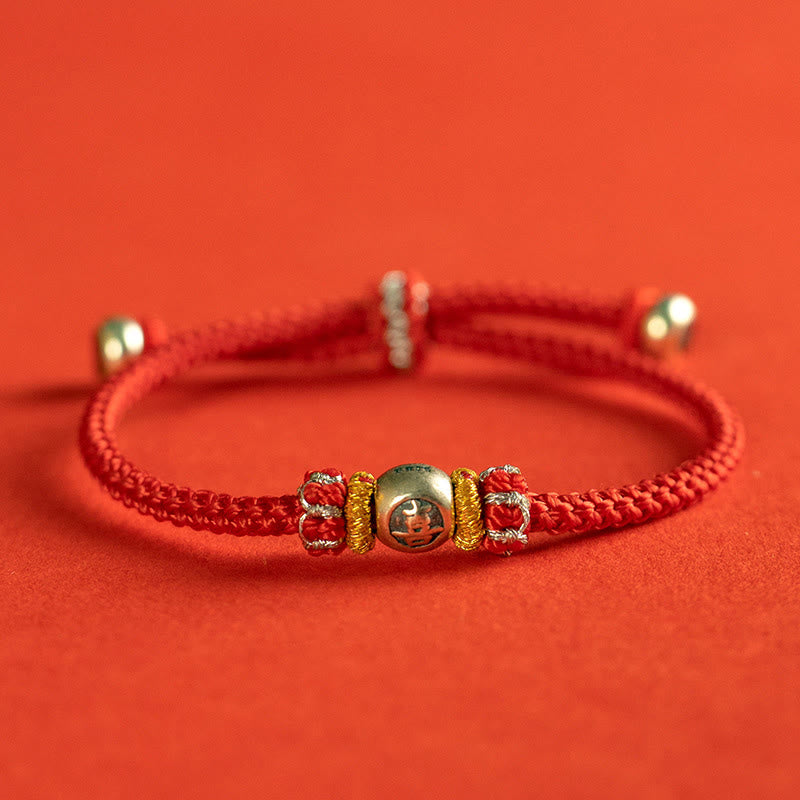 Buddha Stones Red String Chinese Characters Protection Bracelet - 925 Sterling Silver-Xi - 18-19cm - image 9