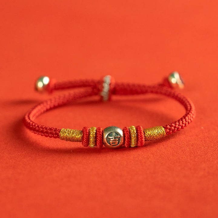 Buddha Stones Red String Chinese Characters Protection Bracelet - 925 Sterling Silver-Ji - 18-19cm - image 3