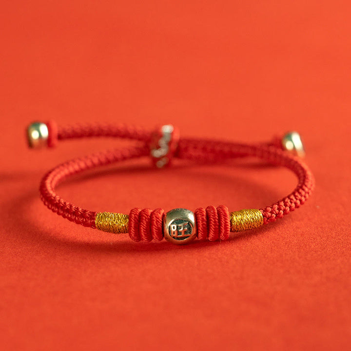 Buddha Stones Red String Chinese Characters Protection Bracelet - 925 Sterling Silver-Wang - 18-19cm - image 8