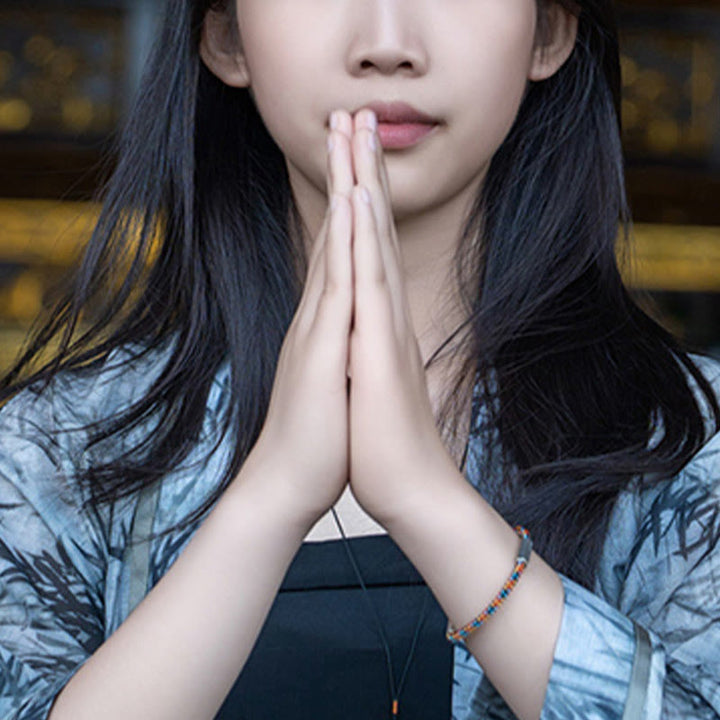 Buddha Stones Red String Black String Six True Words 925 Sterling Silver Luck Bracelet - image 4