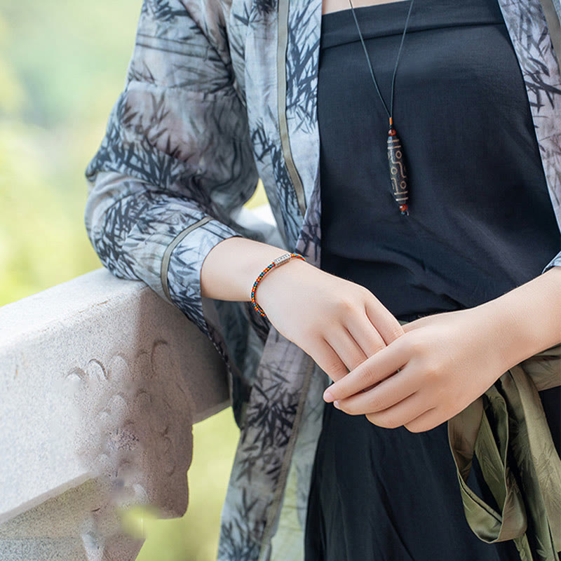 Buddha Stones Red String Black String Six True Words 925 Sterling Silver Luck Bracelet - image 9