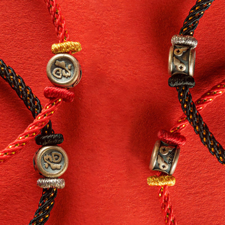 Buddha Stones Braided String 925 Sterling Silver Fu Character Faith Bracelet - image 13