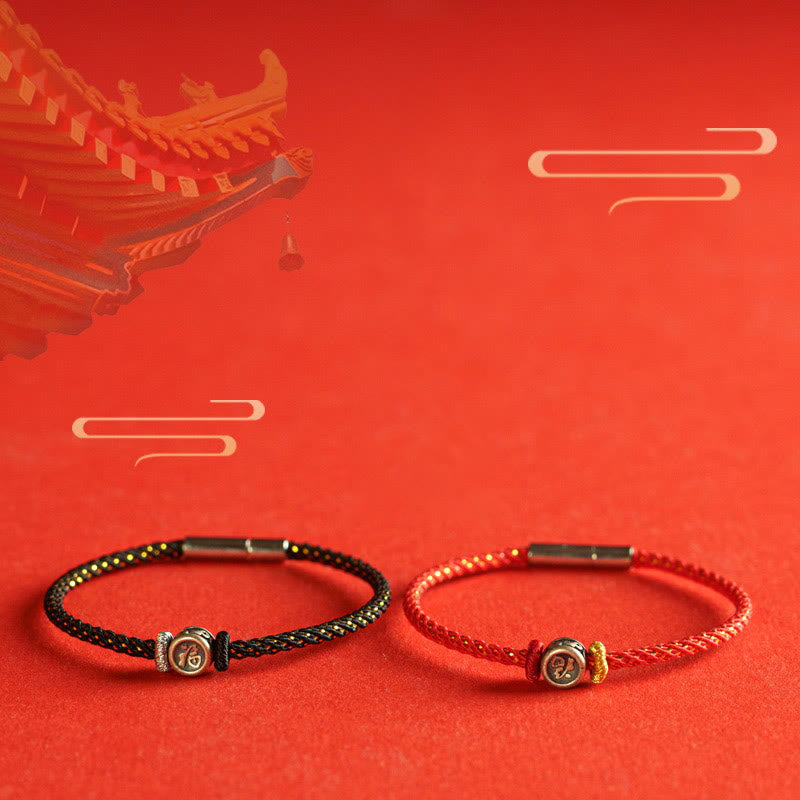 Buddha Stones Braided String 925 Sterling Silver Fu Character Faith Bracelet - image 14