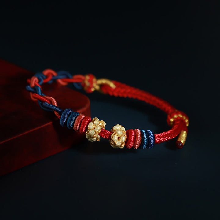 Buddha Stones String Four Srand Peach Blossom Connection Bracelet - Red - image 0