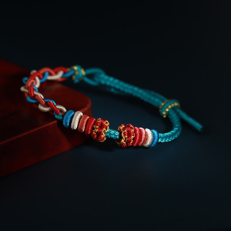 Buddha Stones String Four Srand Peach Blossom Connection Bracelet - Turquoise - image 1