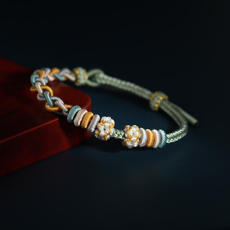 Buddha Stones String Four Srand Peach Blossom Connection Bracelet - PaleGreen - image 2