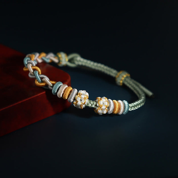 Buddha Stones String Four Srand Peach Blossom Connection Bracelet - PaleGreen - image 2
