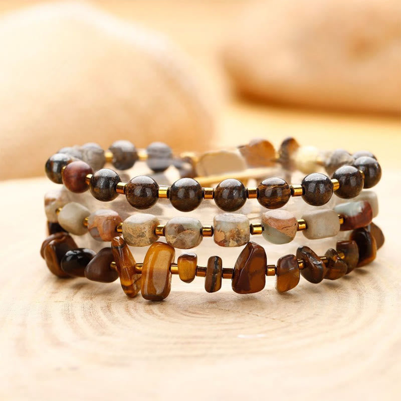 Buddha Stones Bronzite Emperor Stone Tiger Eye Determination Triple Wrap Bracelet - Bronzite Emperor Stone Tiger Eye(Wrist Circumference: 14-16cm) - image 0