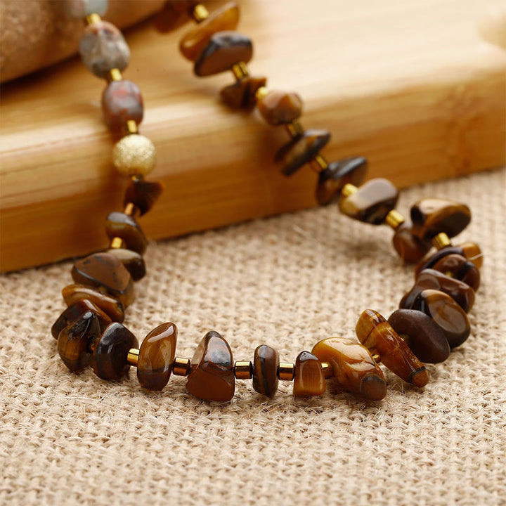 Buddha Stones Bronzite Emperor Stone Tiger Eye Determination Triple Wrap Bracelet - image 1