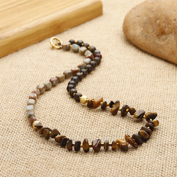 Buddha Stones Bronzite Emperor Stone Tiger Eye Determination Triple Wrap Bracelet - image 2