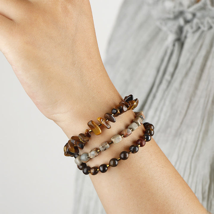 Buddha Stones Bronzite Emperor Stone Tiger Eye Determination Triple Wrap Bracelet - image 3