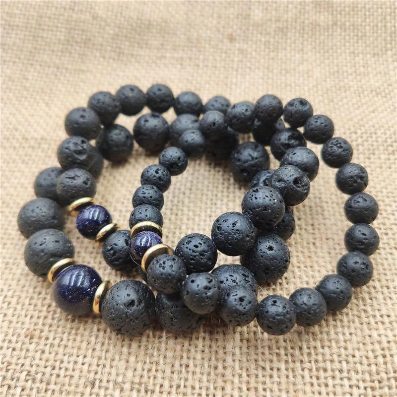 Buddha Stones Lava Rock Goldstone Blue Sandstone Healing Bracelet - image 4