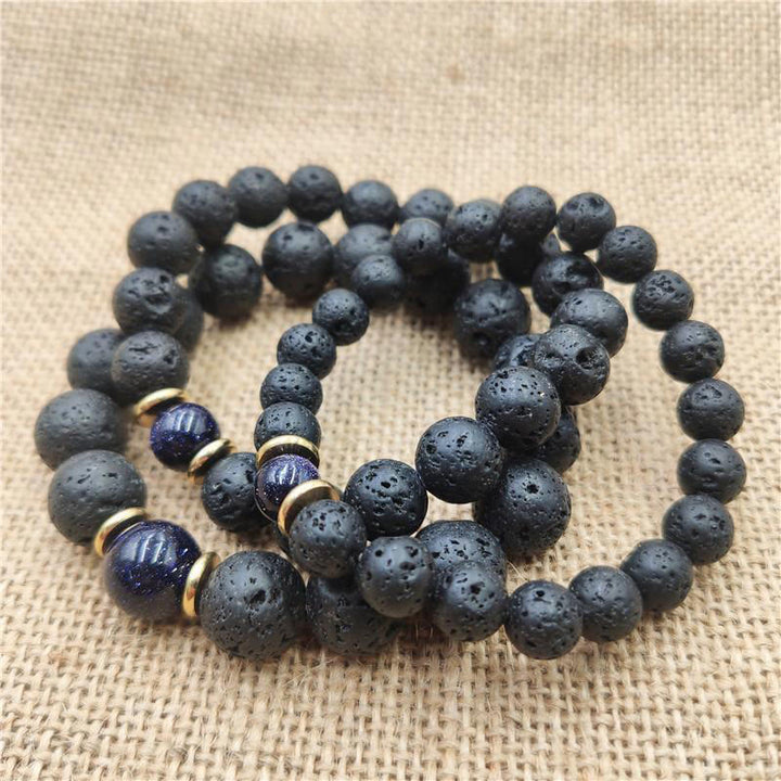 Buddha Stones Lava Rock Goldstone Blue Sandstone Healing Bracelet - image 4
