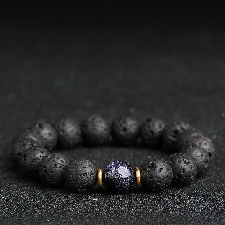 Buddha Stones Lava Rock Goldstone Blue Sandstone Healing Bracelet - image 0