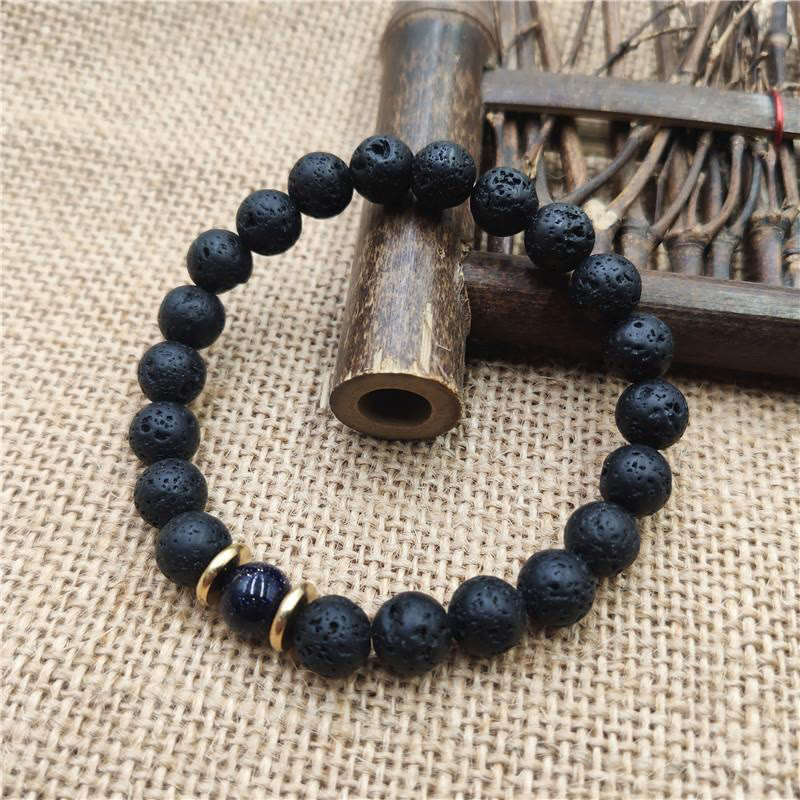 Buddha Stones Lava Rock Goldstone Blue Sandstone Healing Bracelet - Blue Sandstone Lava Rock - 8mm - image 1