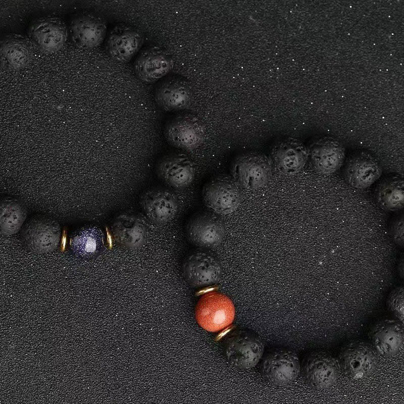 Buddha Stones Lava Rock Goldstone Blue Sandstone Healing Bracelet - image 13