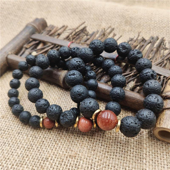 Buddha Stones Lava Rock Goldstone Blue Sandstone Healing Bracelet - image 12