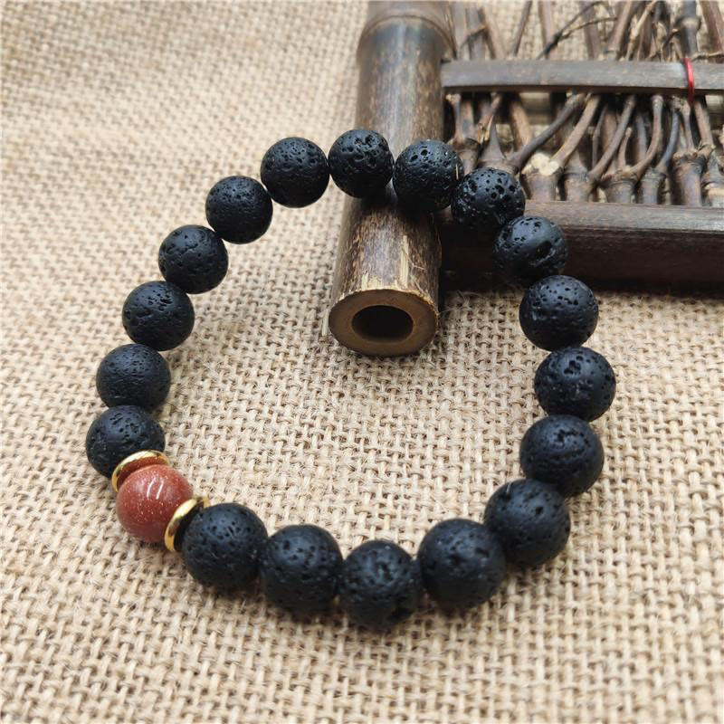 Buddha Stones Lava Rock Goldstone Blue Sandstone Healing Bracelet - Goldstone Lava Rock - 10mm - image 9