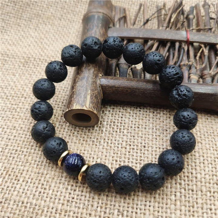Buddha Stones Lava Rock Goldstone Blue Sandstone Healing Bracelet - Blue Sandstone Lava Rock - 10mm - image 2