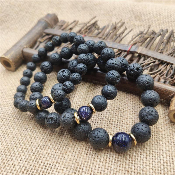 Buddha Stones Lava Rock Goldstone Blue Sandstone Healing Bracelet - image 6