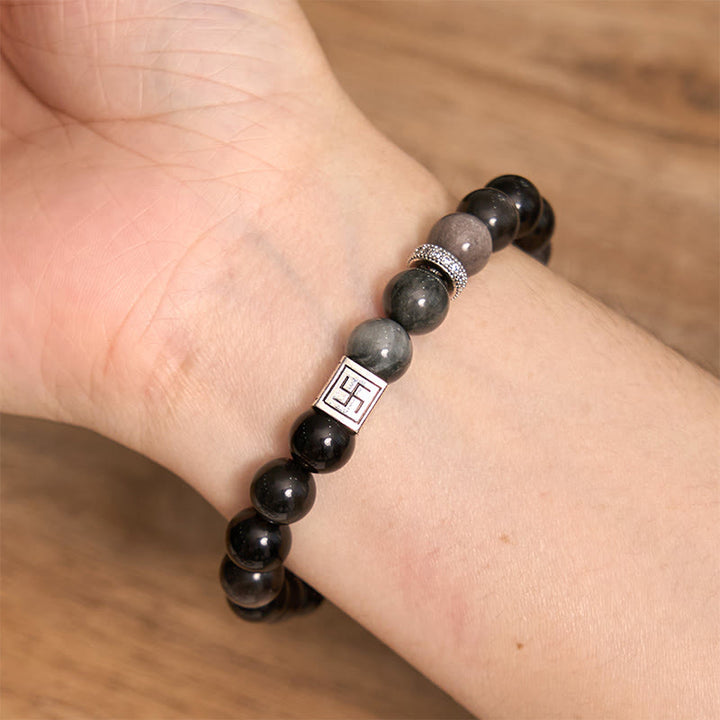 Buddha Stones Black Obsidian Eagle's Eye Stone Strength Courage Bracelet - image 4