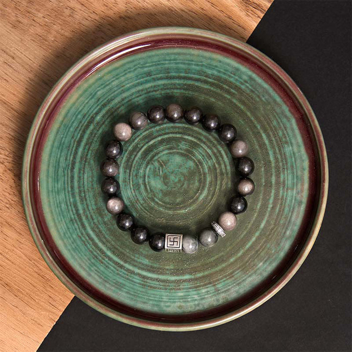 Buddha Stones Black Obsidian Eagle's Eye Stone Strength Courage Bracelet - image 5