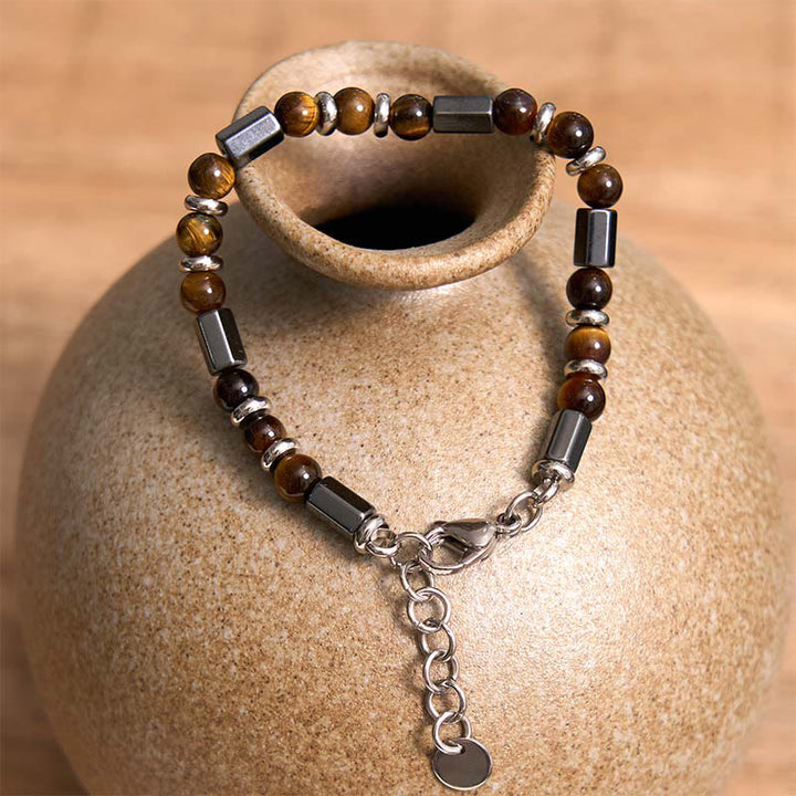 Buddha Stones Tiger Eye Hematite Strength Buckle Chain Bracelet - image 3