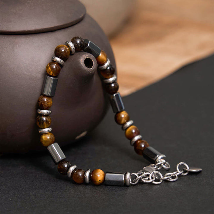 Buddha Stones Tiger Eye Hematite Strength Buckle Chain Bracelet - image 1