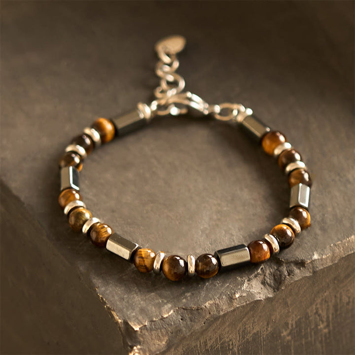 Buddha Stones Tiger Eye Hematite Strength Buckle Chain Bracelet - Tiger Eye Hematite(Wrist Circumference: 15-20cm) - image 0