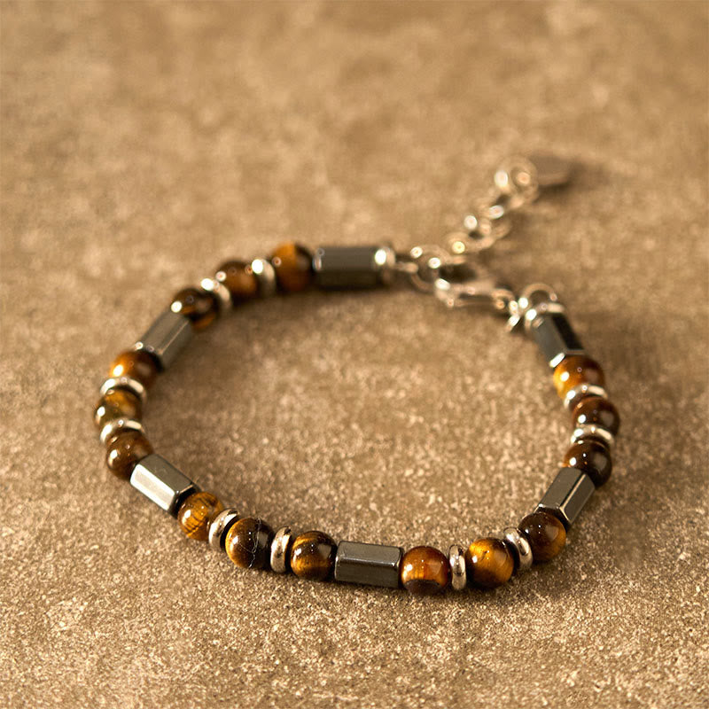 Buddha Stones Tiger Eye Hematite Strength Buckle Chain Bracelet - image 2