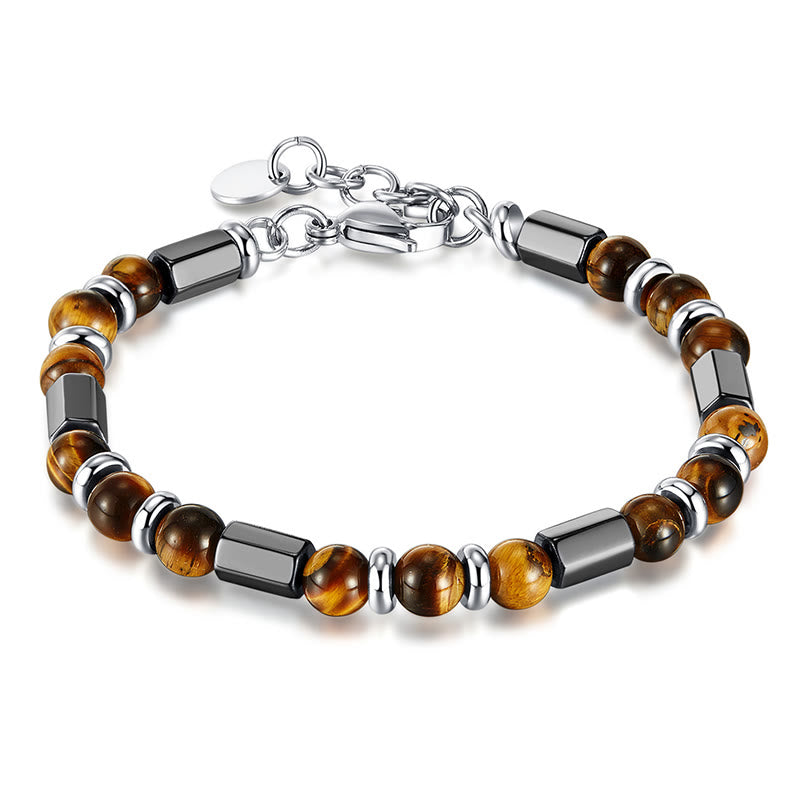 Buddha Stones Tiger Eye Hematite Strength Buckle Chain Bracelet - image 6