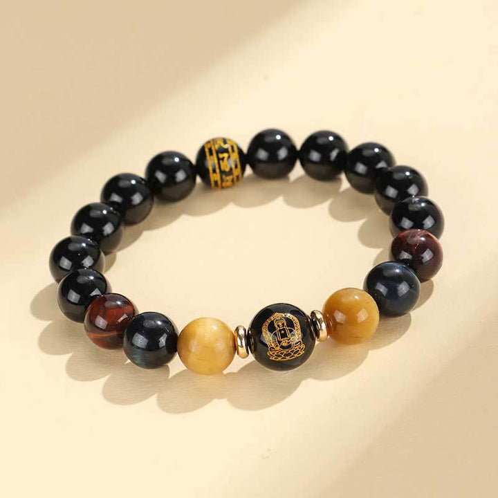 Buddha Stones Black Onyx Tiger Eye Om Mani Padme Hum Chinese Zodiac Natal Buddha Support Bracelet - Dog/Pig-Amitabha Buddha(Wrist Circumference: 14-16cm) - image 21