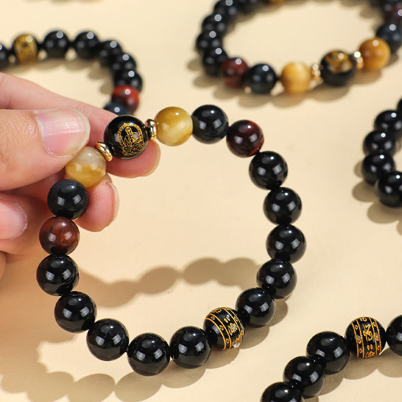 Buddha Stones Black Onyx Tiger Eye Om Mani Padme Hum Chinese Zodiac Natal Buddha Support Bracelet - image 22